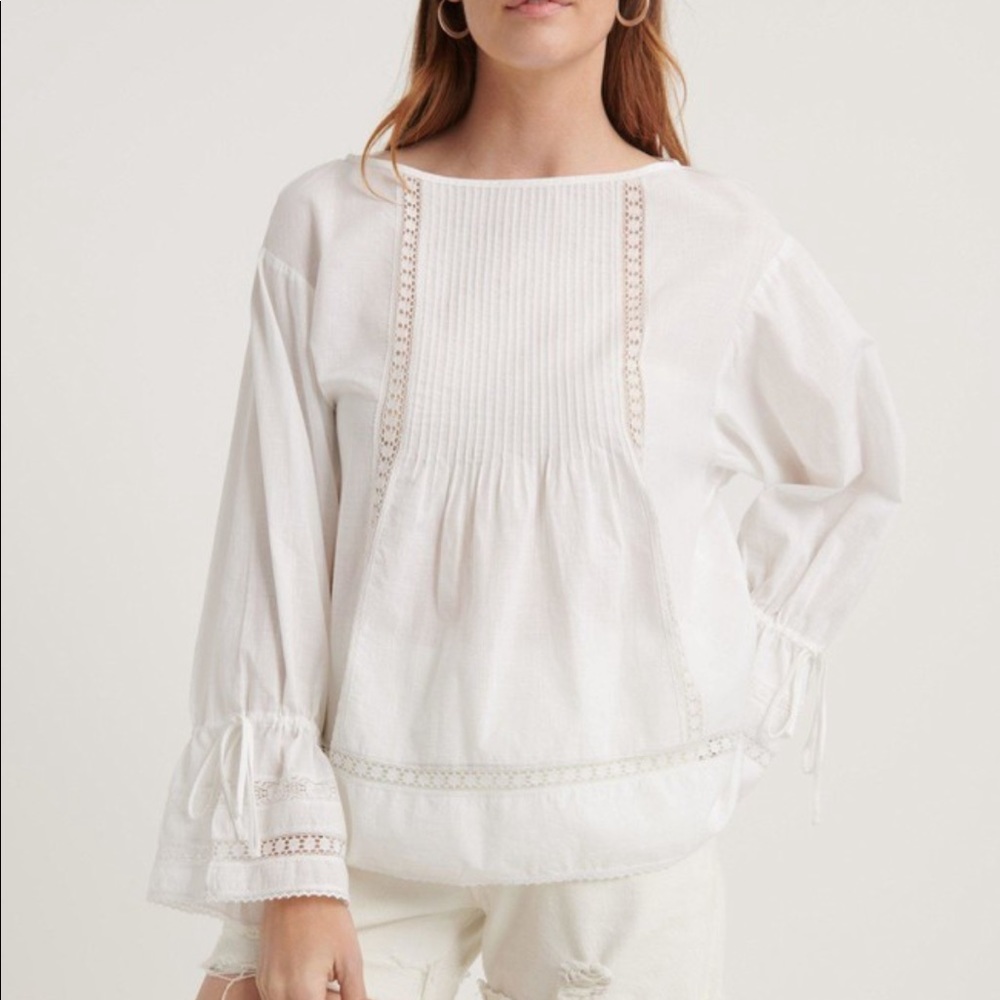 Pomegranate lace inset cotton voile relaxed blouse